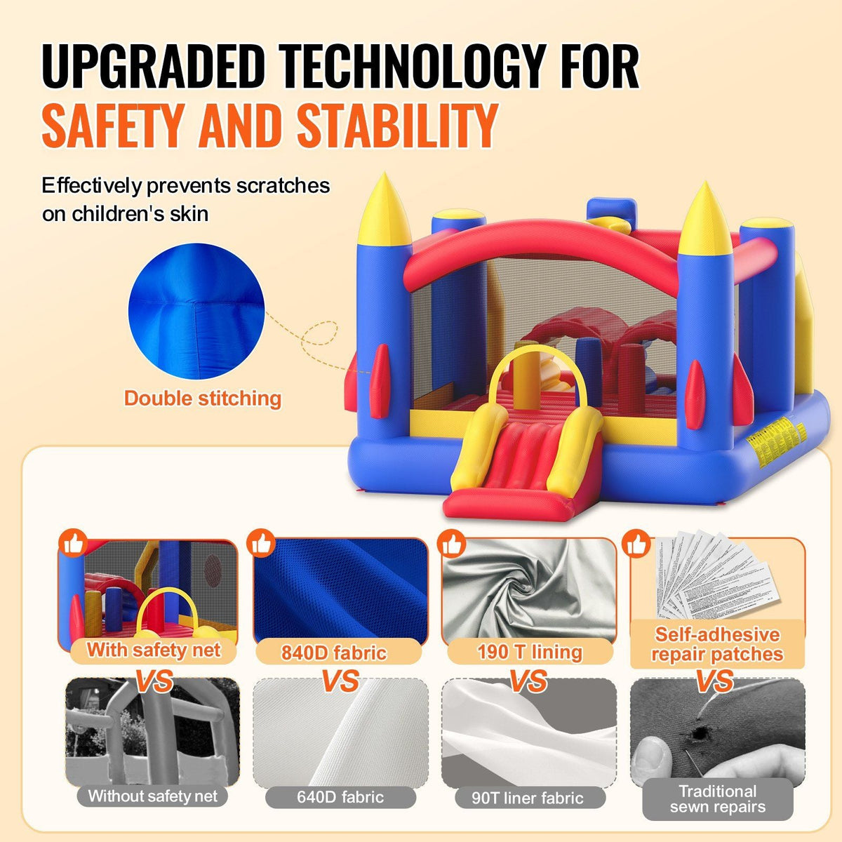 Inflatable Bounce House, Outdoor High Quality Playhouse Trampoline, Jumping Bouncer with Blower, Slide, and Storage Bag, Family Backyard Bouncy Castle, for Kid Ages 3–8 Years, 160x94x96 inch
