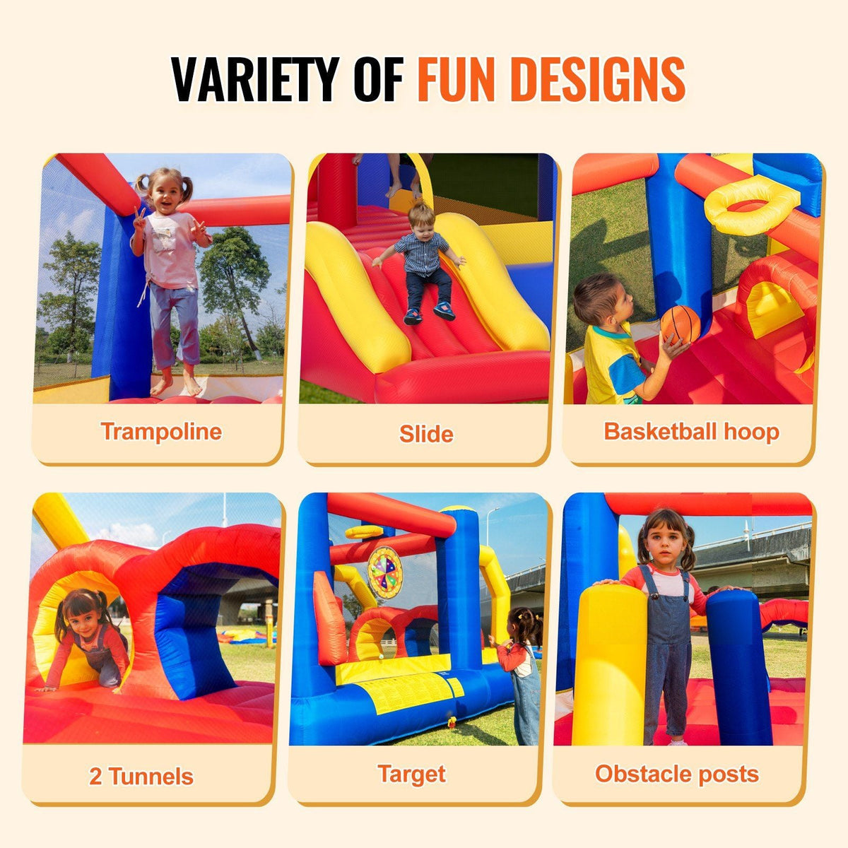Inflatable Bounce House, Outdoor High Quality Playhouse Trampoline, Jumping Bouncer with Blower, Slide, and Storage Bag, Family Backyard Bouncy Castle, for Kid Ages 3–8 Years, 160x94x96 inch
