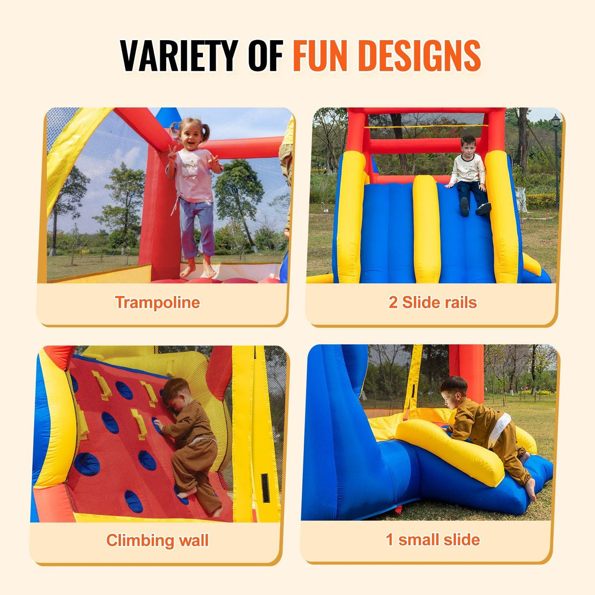 Inflatable Bounce House, Outdoor High Quality Playhouse Trampoline, Jumping Bouncer with Blower, Slide, and Storage Bag, Family Backyard Bouncy Castle, for Kid Ages 3–8 Years, 183x102x92 inch