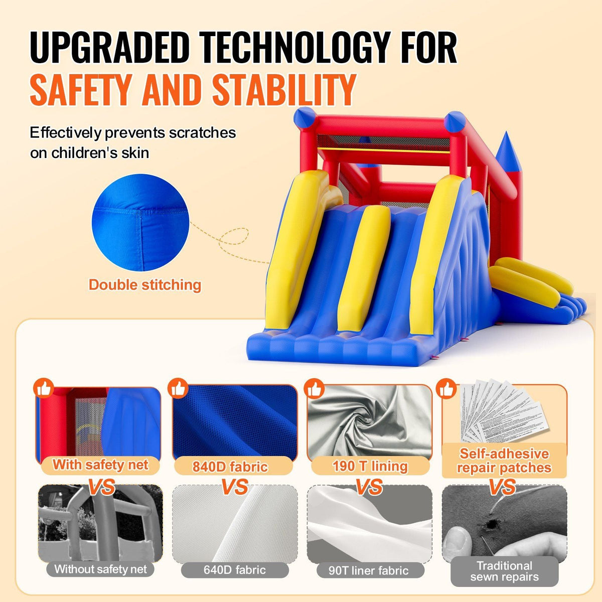 Inflatable Bounce House, Outdoor High Quality Playhouse Trampoline, Jumping Bouncer with Blower, Slide, and Storage Bag, Family Backyard Bouncy Castle, for Kid Ages 3–8 Years, 183x102x92 inch