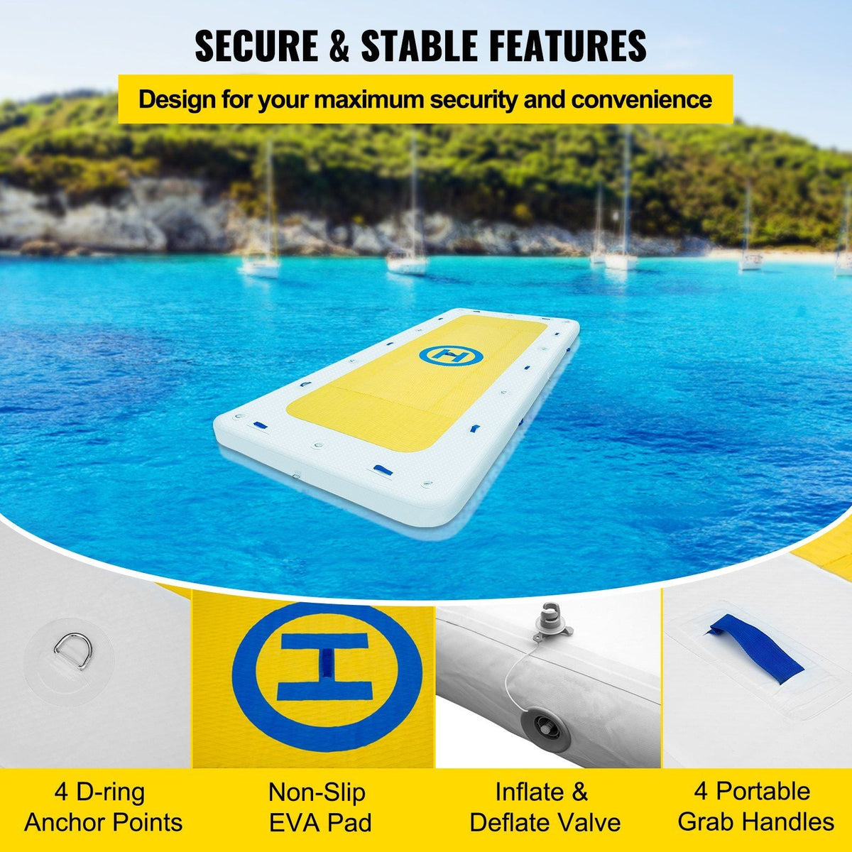Inflatable Dock Floating Platform, 12 x 6 ft, 3-5 Person Capacity, 6 inches Thick, Swim Dock with Hand Pump, Electric Air Pump & Storage Bag, Drop Stitch PVC Non-Slip Raft for Pool Beach Ocean