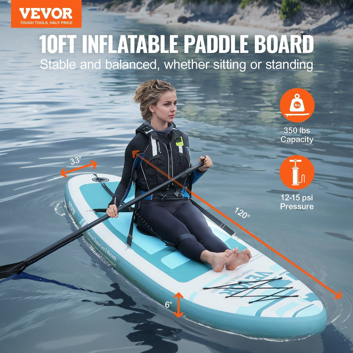 Inflatable Stand Up Paddle Board, 10' x 33" x 6" Wide SUP Paddleboard with Removable Kayak Seat, Board Accessories, Pump, Paddle, Fin, Backpack, Ankle Leash, and Repair Kit, for Youth & Adults
