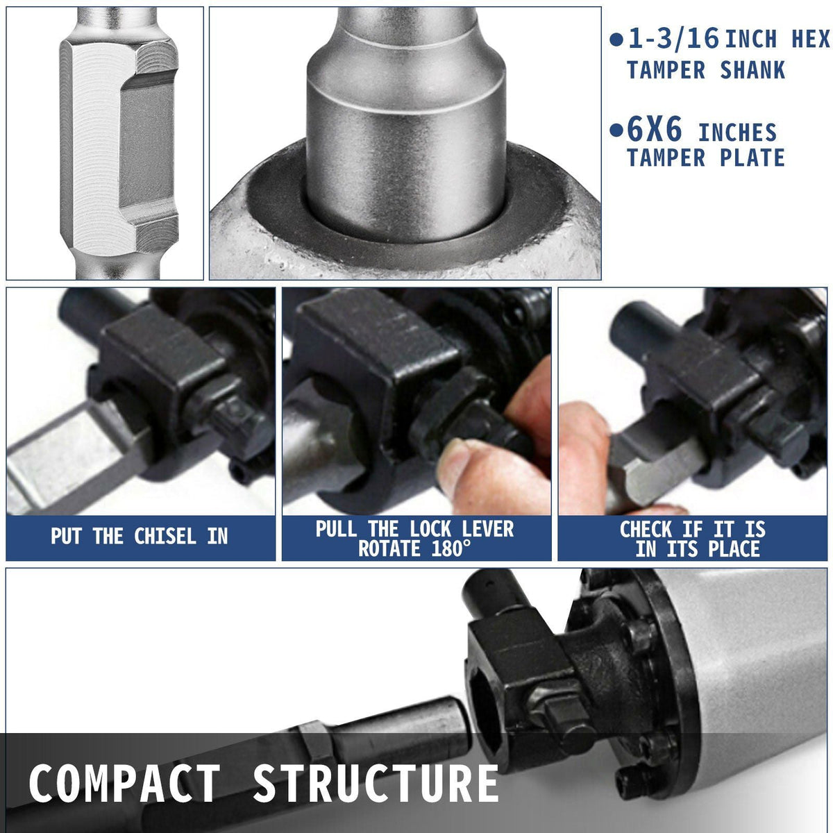 Jack Hammer 1-1/16" Tamper Shank, Dirt Tamper 6x6" Compactor Plate with Electric Chisel Dirt Compactor, Demolition Jackhammer Bits Solid Compactor Breaker Hammer Concrete Tamper Asphalt Tools