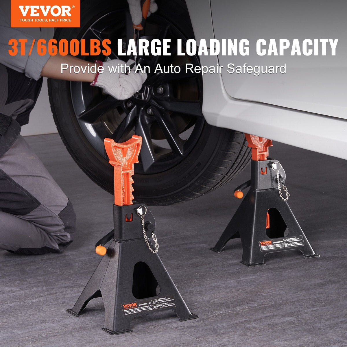 Jack Stands, 3 Ton (6,000 lbs) Capacity Car Jack Stands Double Locking, 10.8-16.3 inch Adjustable Height, for lifting SUV, Pickup Truck, Car and UTV/ATV, Red, 1 Pair