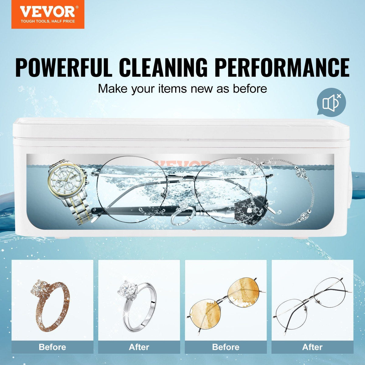 Jewelry Cleaner Ultrasonic Machine, Ultrasonic Cleaner Machine 16oz (470ml) with 4 Timer Modes, Portable ultrasonic jewelry cleaner with Cleaning Basket for Eyeglasses, Watches, Dentures, Rings