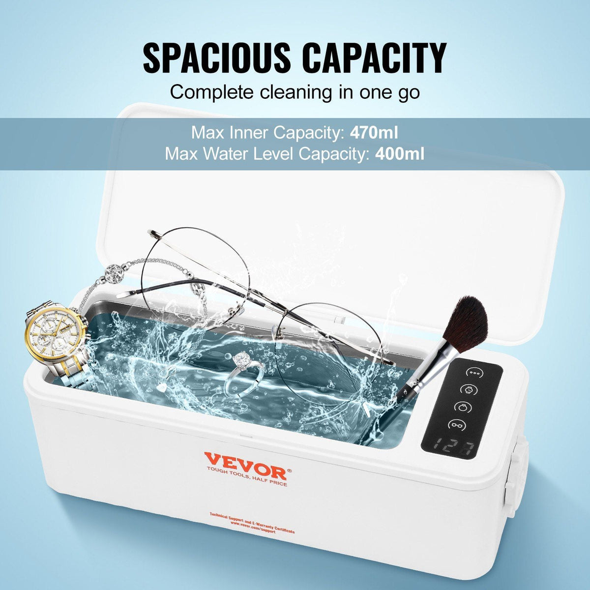 Jewelry Cleaner Ultrasonic Machine, Ultrasonic Cleaner Machine 16oz (470ml) with 4 Timer Modes, Portable ultrasonic jewelry cleaner with Cleaning Basket for Eyeglasses, Watches, Dentures, Rings