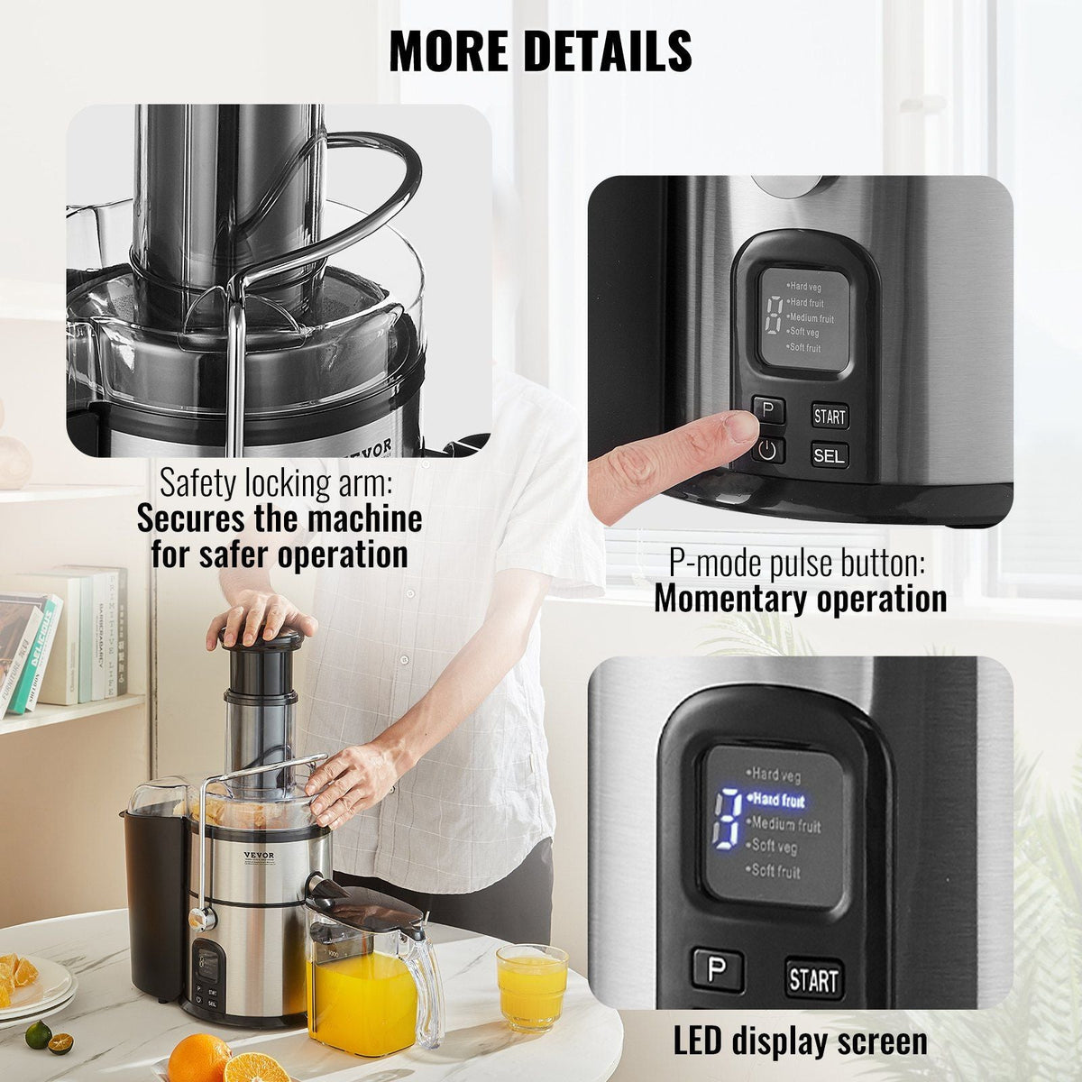 Juicer Machine, 850W Motor Centrifugal Juice Extractor, Easy Clean Centrifugal Juicers, Big Mouth Large 3" Feed Chute for Fruits and Vegetables, 5 Speeds Juice Maker, Stainless Steel, BPA Free