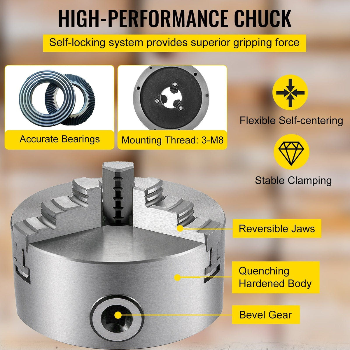K11-125 Lathe Chuck 5", Metal Lathe Chuck Self-centering 3 Jaw, Lathe Chuck With Two Sets Of Jaws, for Grinding Machines Milling Machines