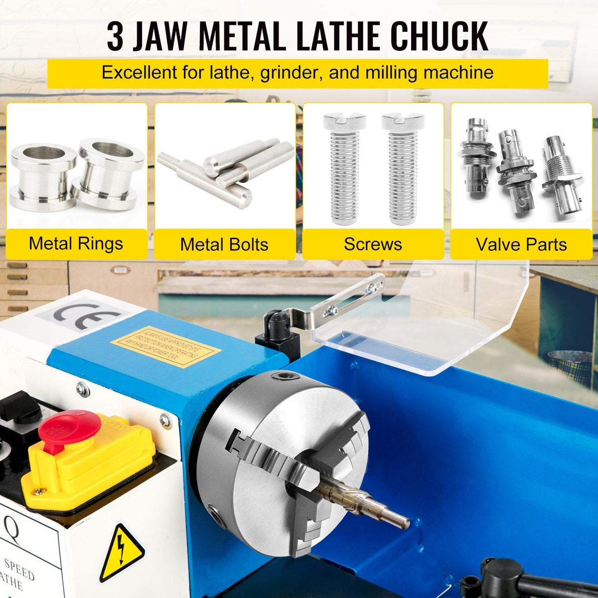 K11-125 Lathe Chuck 5", Metal Lathe Chuck Self-centering 3 Jaw, Lathe Chuck With Two Sets Of Jaws, for Grinding Machines Milling Machines
