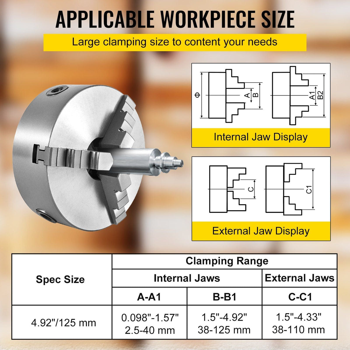 K11-125 Lathe Chuck 5", Metal Lathe Chuck Self-centering 3 Jaw, Lathe Chuck With Two Sets Of Jaws, for Grinding Machines Milling Machines