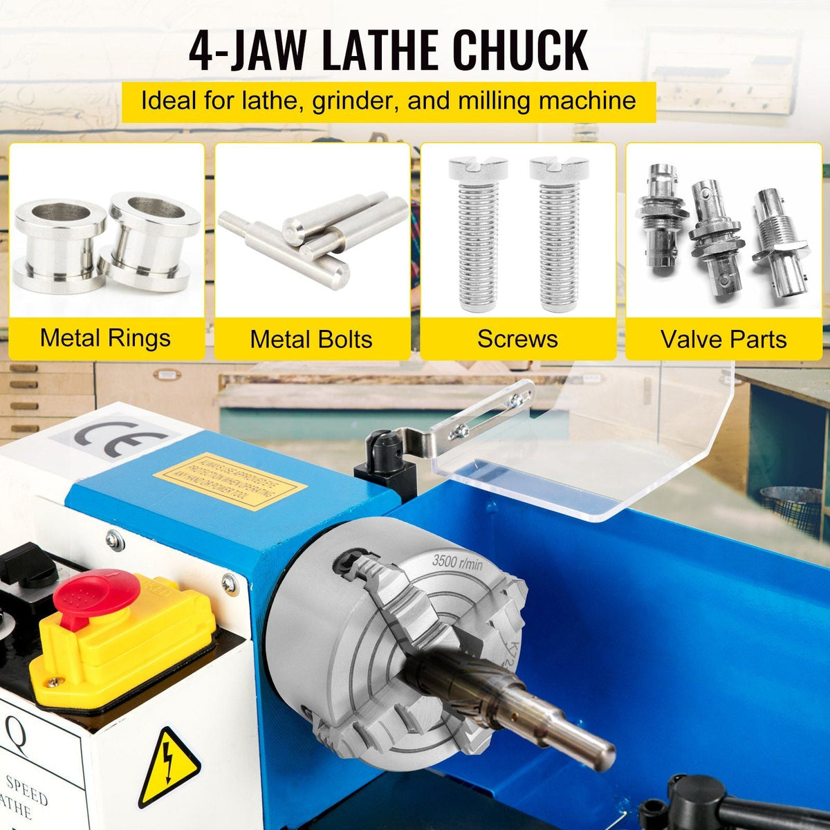 K72-100 Lathe Chuck 4 Inch 4-Jaw,Lathe Chuck Independent Reversible Jaw,Metal Lathe Chuck Turning Machine Accessories,for Lathes Machine