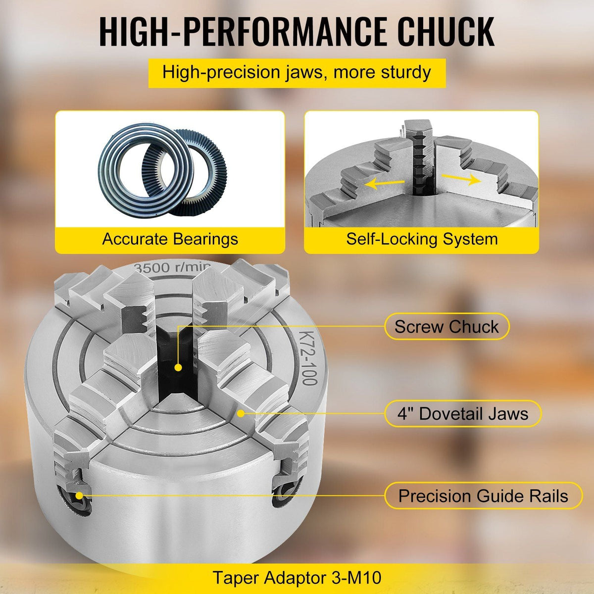 K72-100 Lathe Chuck 4 Inch 4-Jaw,Lathe Chuck Independent Reversible Jaw,Metal Lathe Chuck Turning Machine Accessories,for Lathes Machine