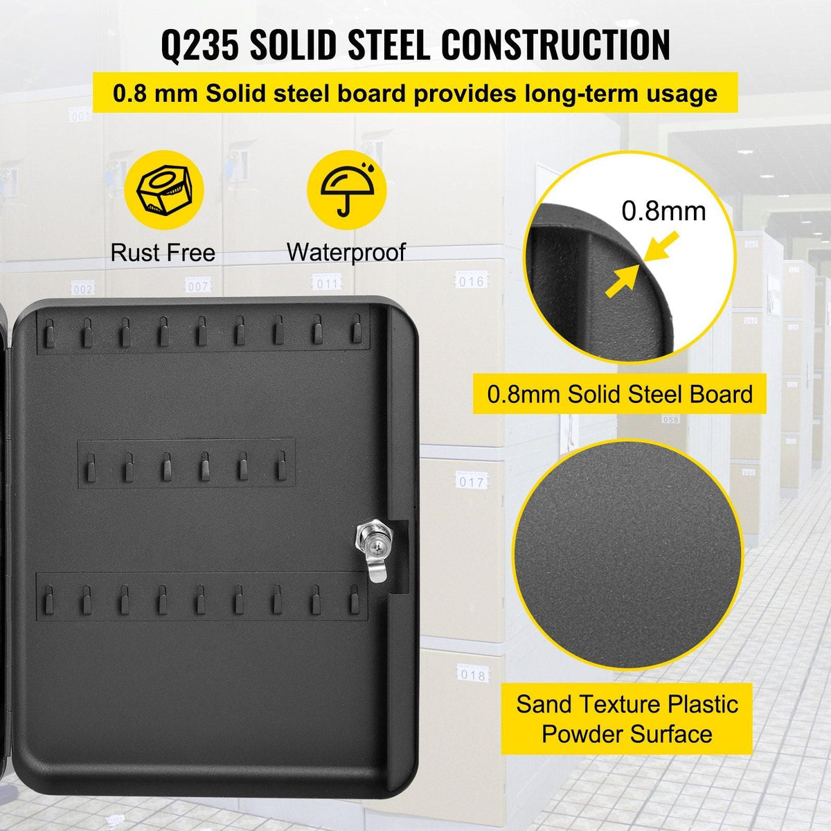 Key Cabinet, Key Lock Cabinet Steel, Q235 Steel Key Storage, Wall Mounted Key Storage Box, Black Key Box Organizer for School, Office, Hotel, Bank (120 positions)