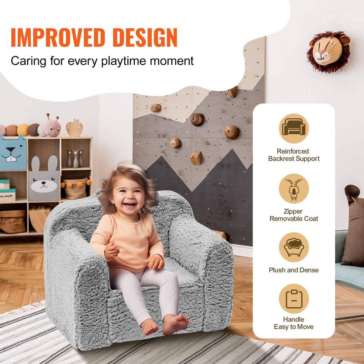 Kids Armchair, Kids Sofa with High-density 25D Sponge, Snuggly-Soft Toddler Chair, Sherpa Fabric Reading Couch for Bedroom and Playroom