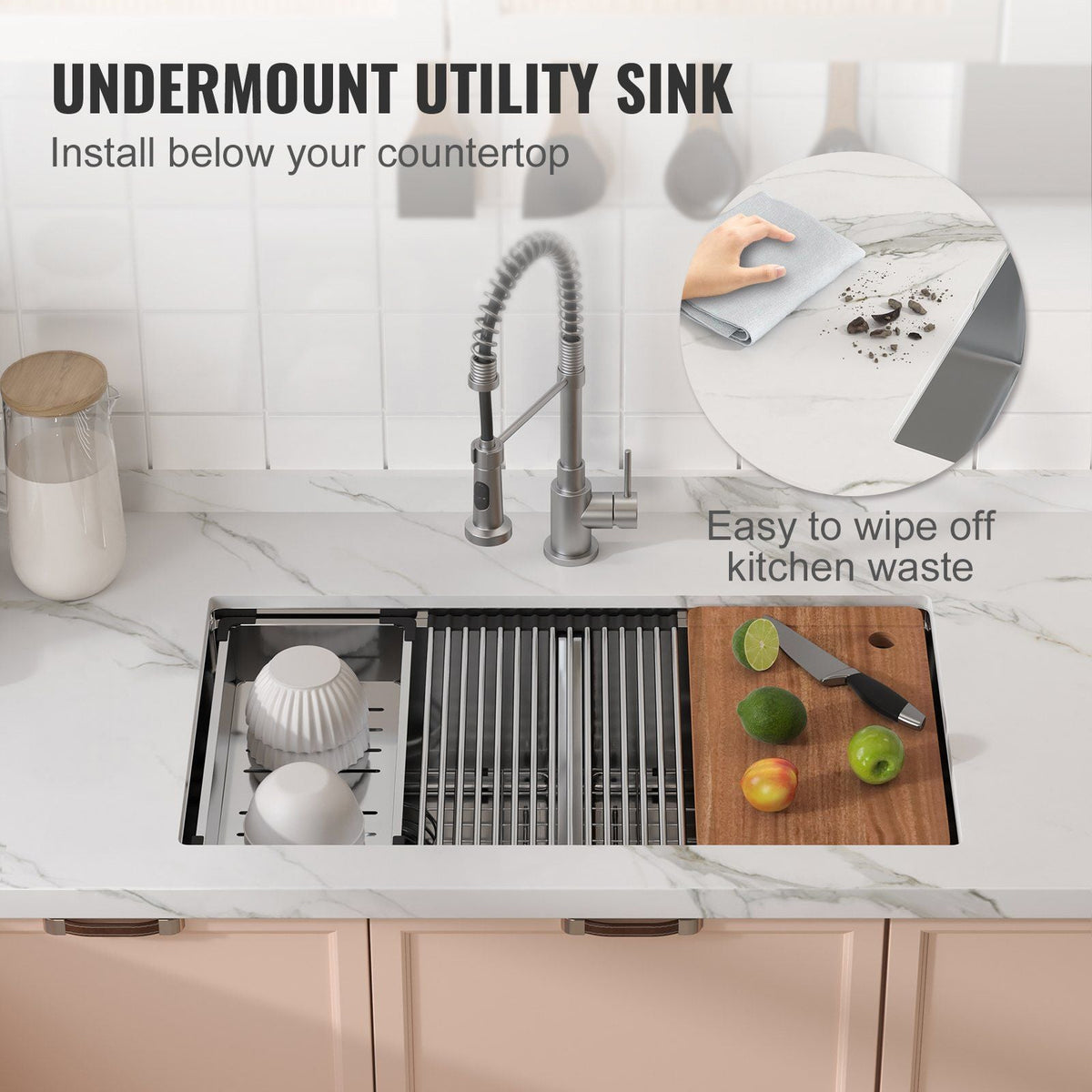 Kitchen Sink, 304 Stainless Steel Drop-In Sinks, Undermount Double Bowls Basin with Ledge and Accessories, Household Dishwasher Sinks for Workstation, RV, Prep Kitchen, and Bar Sink, 33 inch