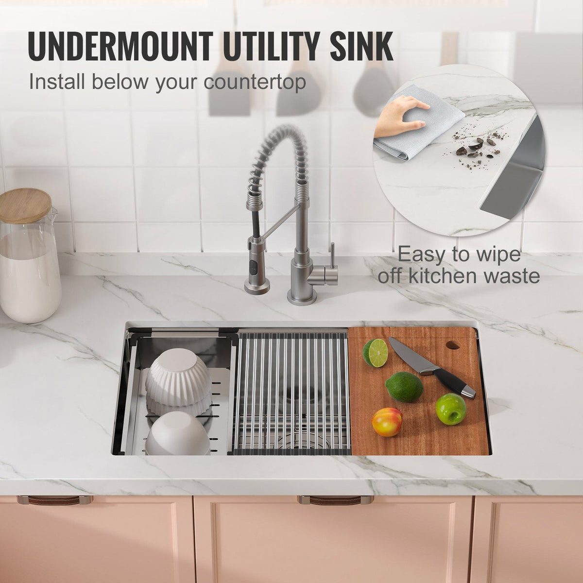 Kitchen Sink, 304 Stainless Steel Drop-In Sinks, Undermount Single Bowl Basin with Ledge and Accessories, Household Dishwasher Sinks for Workstation, RV, Prep Kitchen, and Bar Sink, 30 inch
