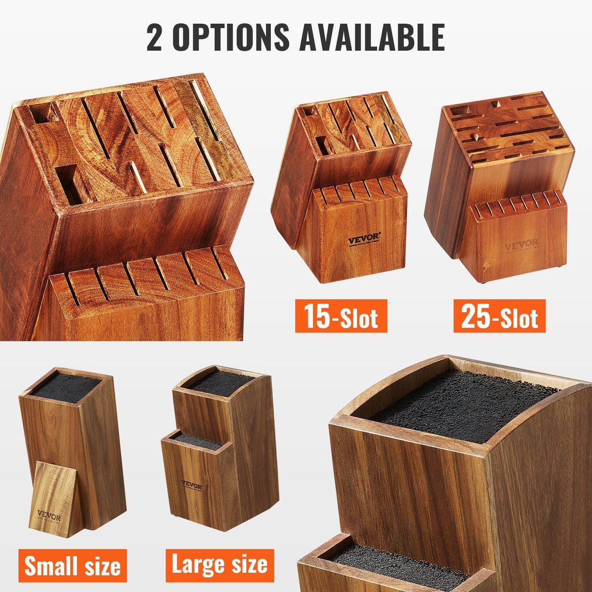 Knife Storage Block 15 Slots, Acacia Wood Universal Knife Holders Without Knives, Large Countertop Butcher Block Knife Organizer, Multifunctional Knife Rack Stand for Easy Kitchen Storage