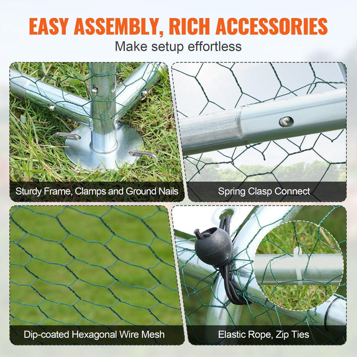 Large Metal Chicken Coop, 9.8x12.9x6.5 ft Walk in Chicken Run for Yard with Waterproof Cover, Doom Roof Hen House with Security Lock for Outdoor and Backyard, Farm, Duck Rabbit Cage Poultry Pen