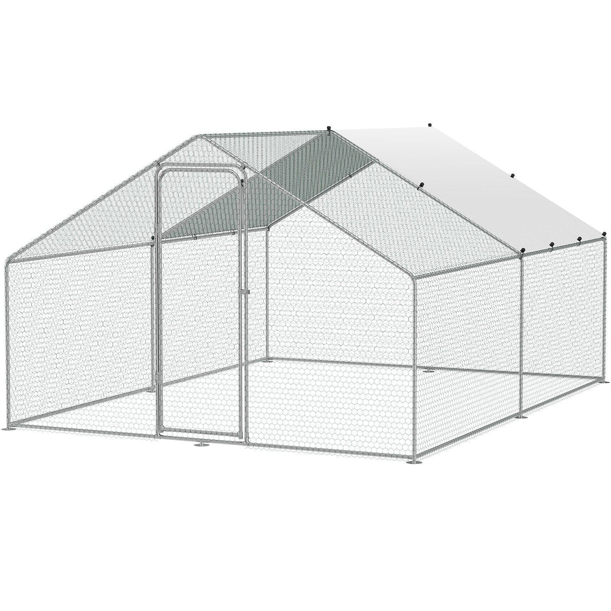 Large Metal Chicken Coop, 9.8x12.9x6.5 ft Walk-in Chicken Runs for Yard with Cover, Spire Roof Hen House with Security Lock for Outdoor and Backyard, Farm, Duck Rabbit Cage Poultry Pen