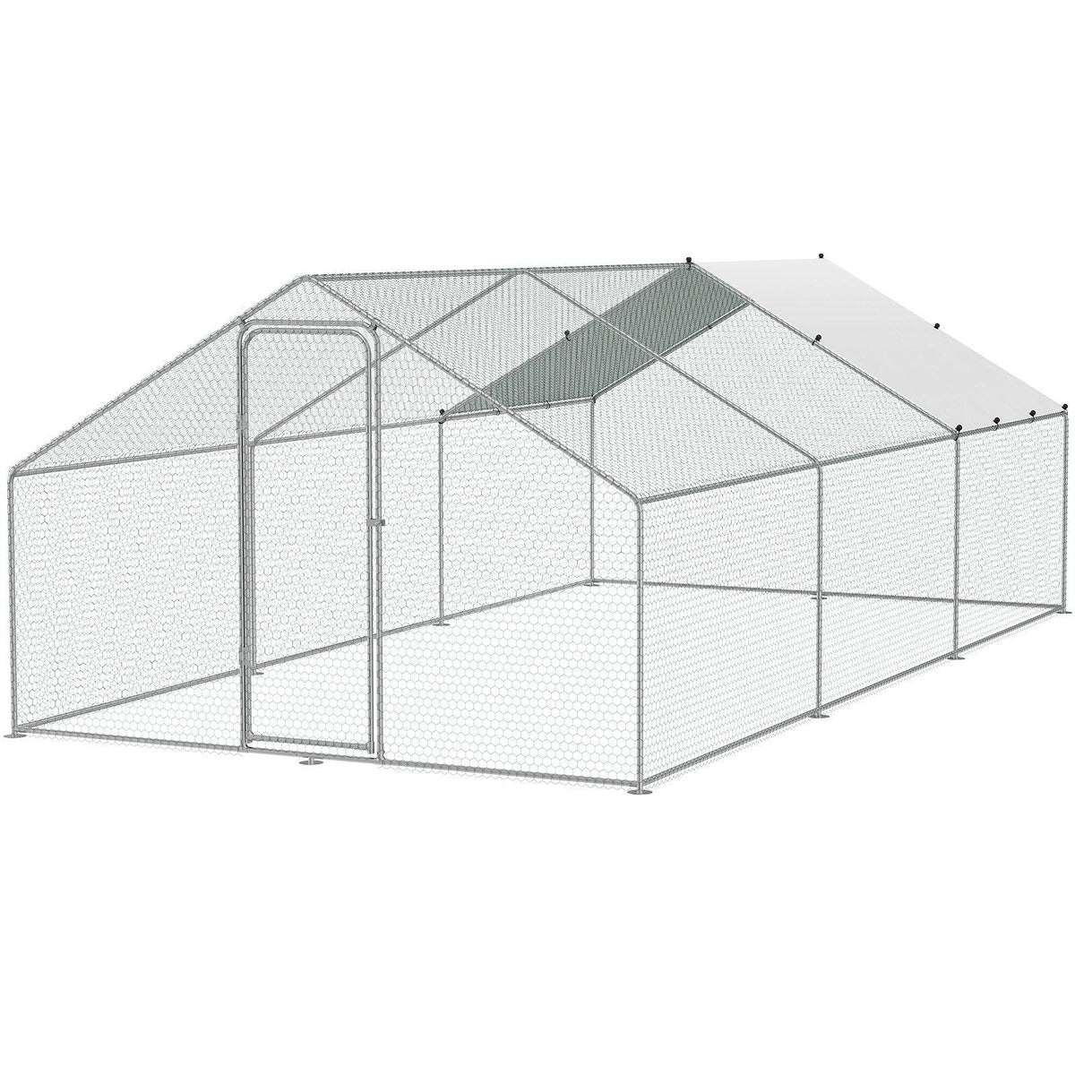 Large Metal Chicken Coop, 9.8x19.3x6.5 ft Walk-in Chicken Runs for Yard with Cover, Spire Roof Hen House with Security Lock for Outdoor and Backyard, Farm, Duck Rabbit Cage Poultry Pen