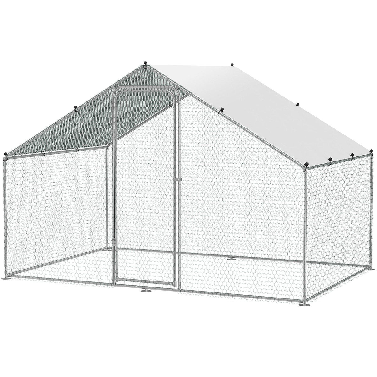 Large Metal Chicken Coop, 9.8x6.5x6.5ft Walk-in Chicken Run with Waterproof Cover, Spire Roof Hen House with Security Lock for Outdoor and Backyard, Farm, Duck Rabbit Cage Poultry Pen