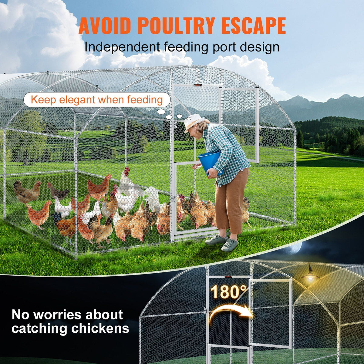 Large Metal Chicken Coop with Run, 19.7x9.8x6.6ft, Walkin Poultry Cage for Yard with Waterproof Cover, Dome Roof Large Poultry Cage for Hen House, Duck and Rabbit, Silver