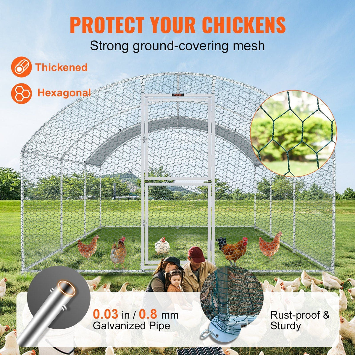 Large Metal Chicken Coop with Run, 19.7x9.8x6.6ft, Walkin Poultry Cage for Yard with Waterproof Cover, Dome Roof Large Poultry Cage for Hen House, Duck and Rabbit, Silver