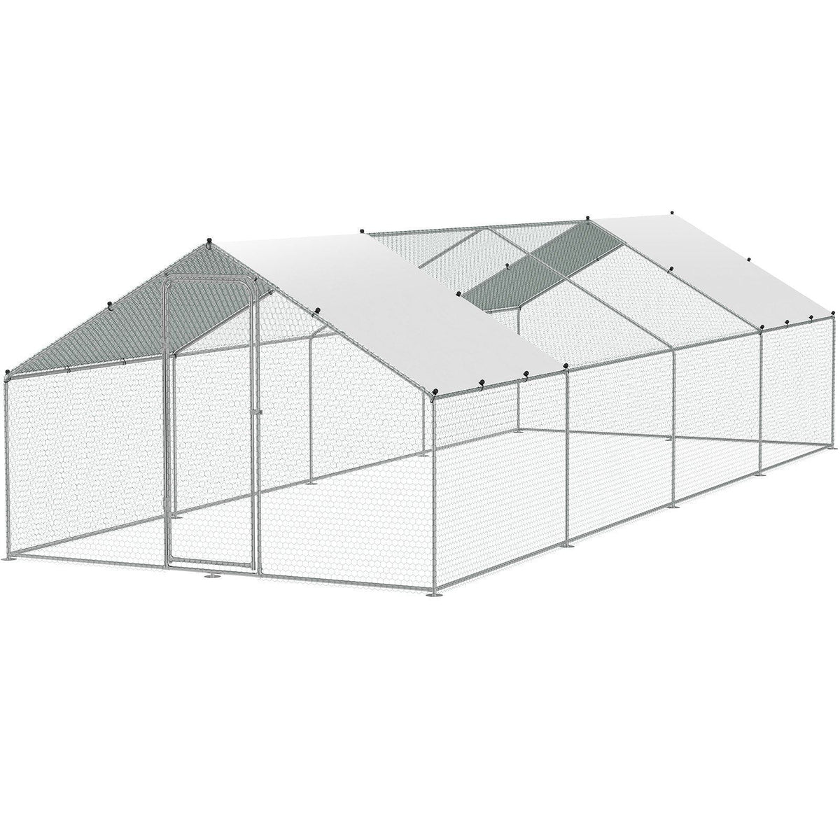 Large Metal Chicken Coop with Run, 9.8x25.6x6.5 ft Walk-in Chicken Runs for Yard with Cover, Spire Roof Hen House with Security Lock for Outdoor and Backyard, Farm, Duck Rabbit Cage Poultry Pen