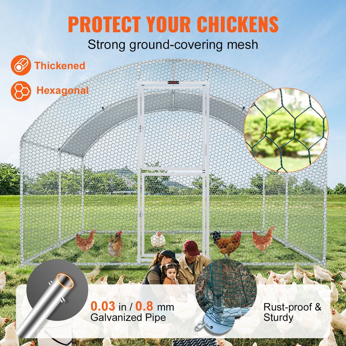 Large Metal Chicken Coop with Run, Walkin Chicken Coop for Yard with Waterproof Cover, 13.1 x 9.8 x 6.6 ft, Dome Roof Large Poultry Cage for Hen House, Duck Coop and Rabbit Run, Silver