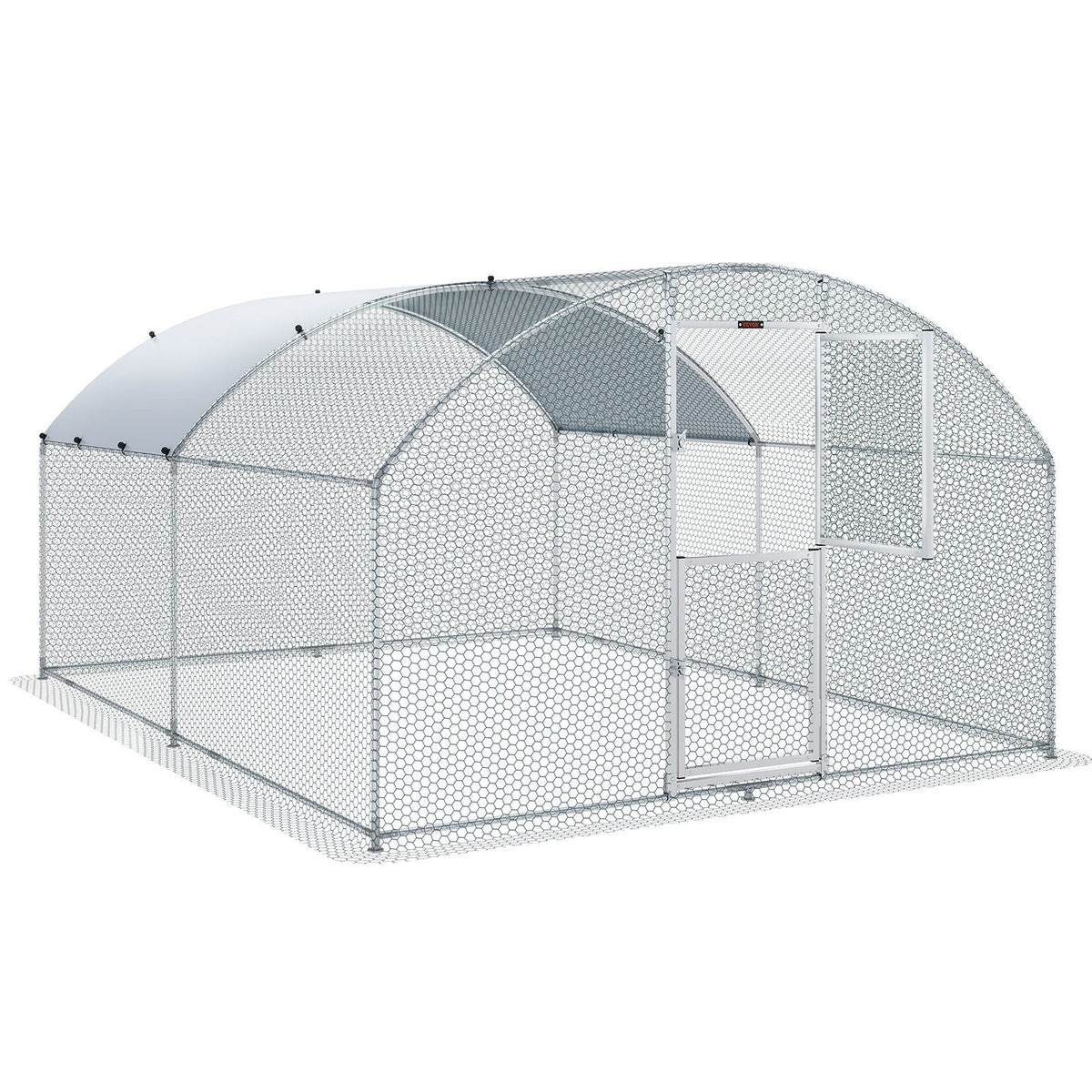 Large Metal Chicken Coop with Run, Walkin Chicken Coop for Yard with Waterproof Cover, 13.1 x 9.8 x 6.6 ft, Dome Roof Large Poultry Cage for Hen House, Duck Coop and Rabbit Run, Silver