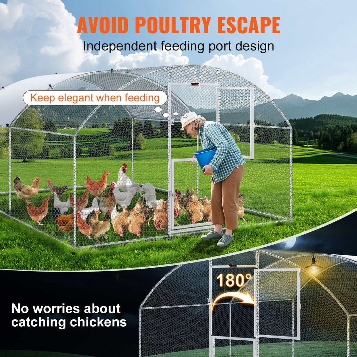 Large Metal Chicken Coop with Run, Walkin Chicken Coop for Yard with Waterproof Cover, 13.1 x 9.8 x 6.6 ft, Dome Roof Large Poultry Cage for Hen House, Duck Coop and Rabbit Run, Silver