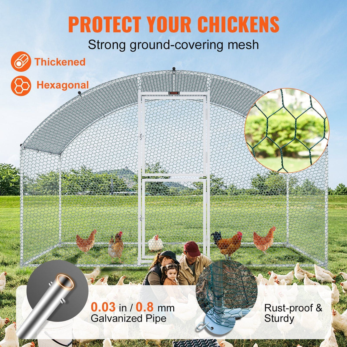 Large Metal Chicken Coop with Run, Walkin Chicken Coop for Yard with Waterproof Cover, 6.6 x 9.8 x 6.6 ft, Dome Roof Large Poultry Cage for Hen House, Duck Coop and Rabbit Run, Silver