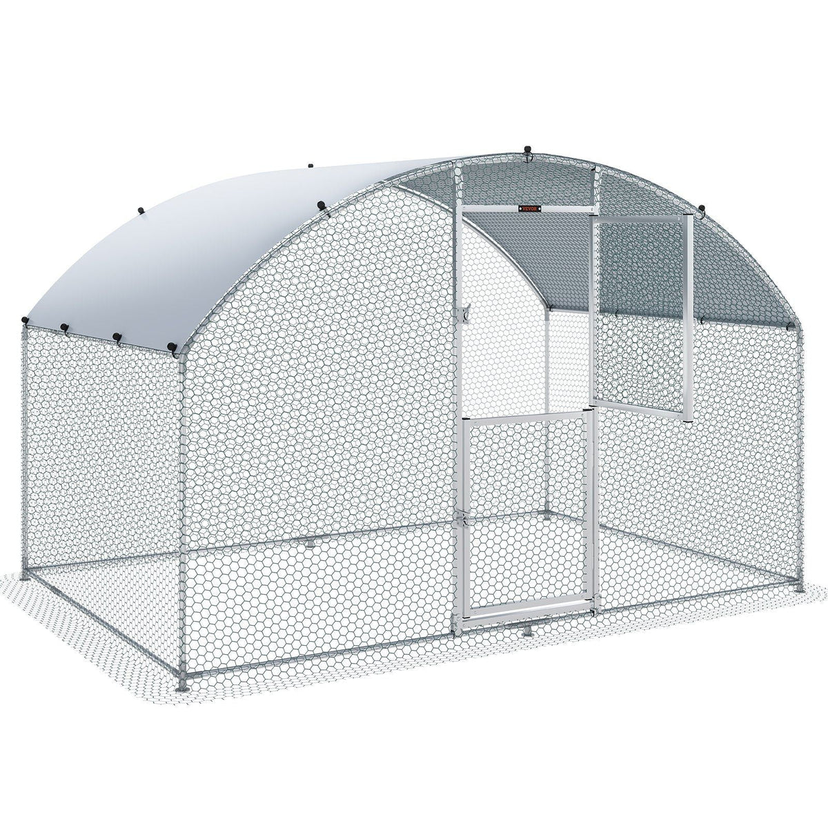 Large Metal Chicken Coop with Run, Walkin Chicken Coop for Yard with Waterproof Cover, 6.6 x 9.8 x 6.6 ft, Dome Roof Large Poultry Cage for Hen House, Duck Coop and Rabbit Run, Silver