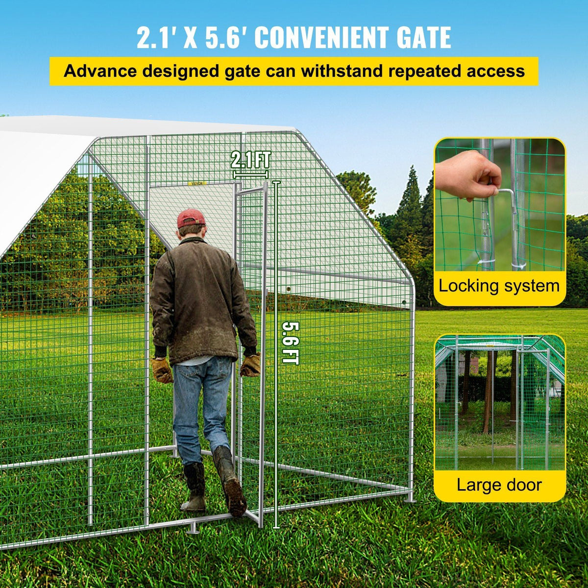 Large Metal Chicken Coop with Run, Walkin Chicken Run for Yard with Waterproof Cover, Outdoor Poultry Cage Hen House, 6.5x9.8x6.5ft Large Space for Duck Coops and Rabbit Runs, Silver