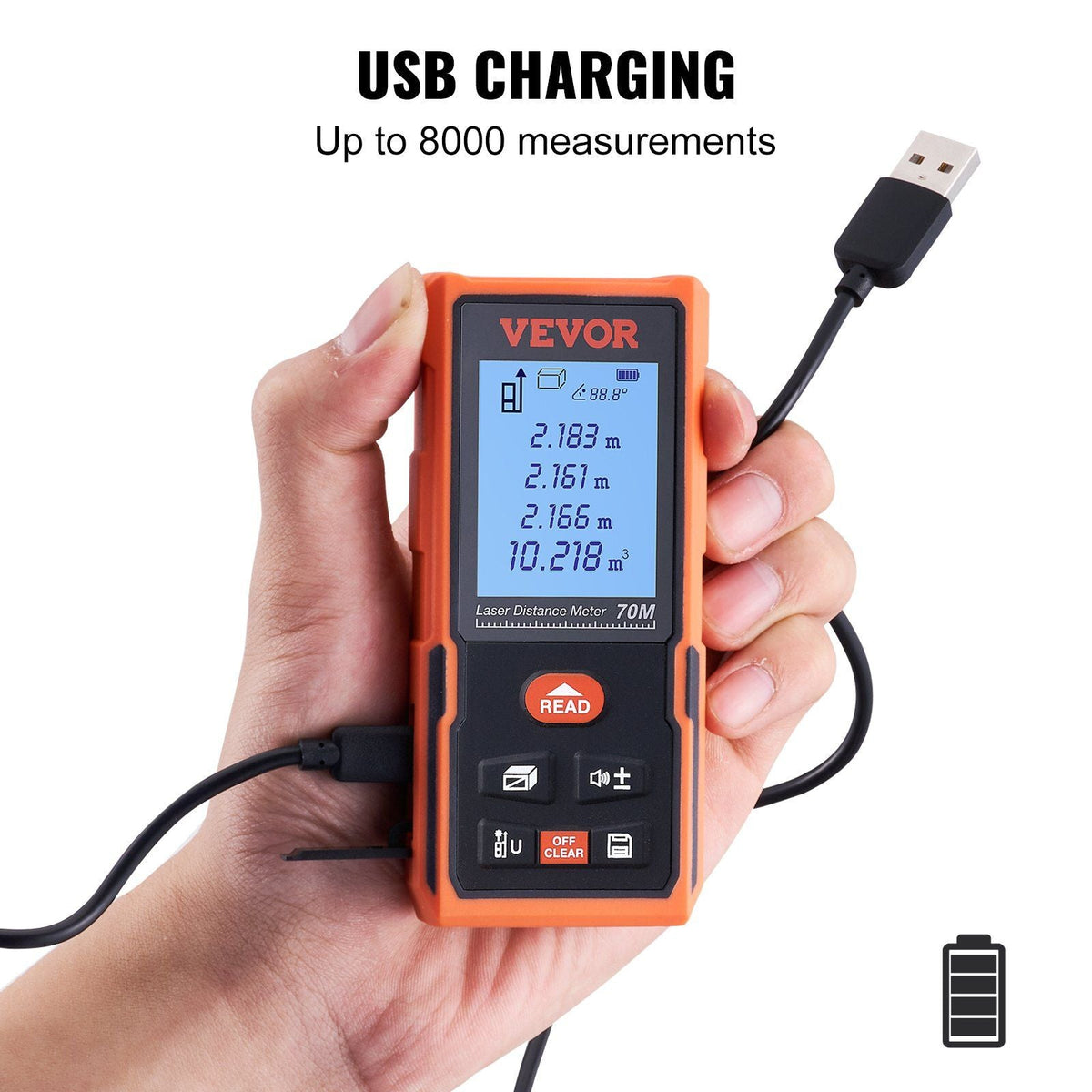 Laser Measure, 229 ft, ±1/16'' Accuracy Laser Distance Measure with 99-Group Storage, ft/m/in/ft+in, 2'' Backlit LCD Screen Laser Meter, Pythagorean Mode, Measure Distance, Area and Volume