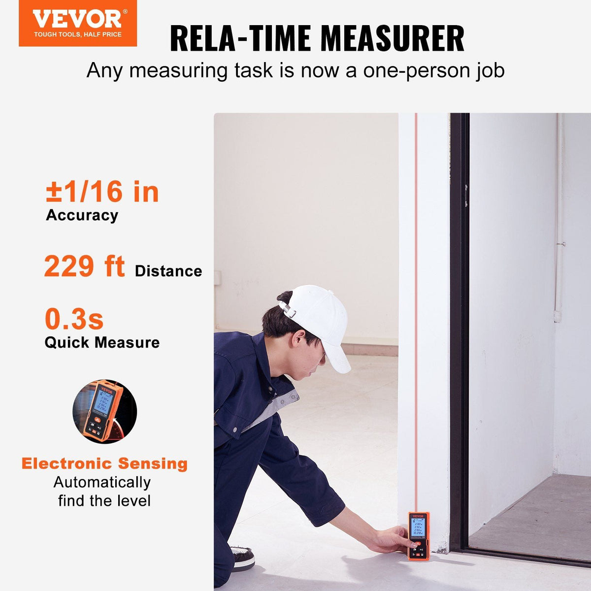 Laser Measure, 229 ft, ±1/16'' Accuracy Laser Distance Measure with 99-Group Storage, ft/m/in/ft+in, 2'' Backlit LCD Screen Laser Meter, Pythagorean Mode, Measure Distance, Area and Volume