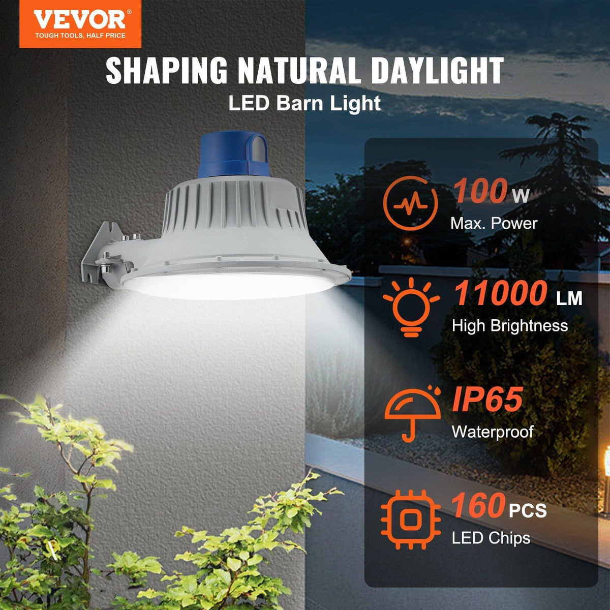 LED Barn Light, 100W 11000LM, Ultra Brightness 6000K Daylight, Dusk to Dawn Area Lights, Outdoor Security Flood Lighting, IP65 Waterproof for Outside Yard Street Garage Shed, Wall/Pole Mount