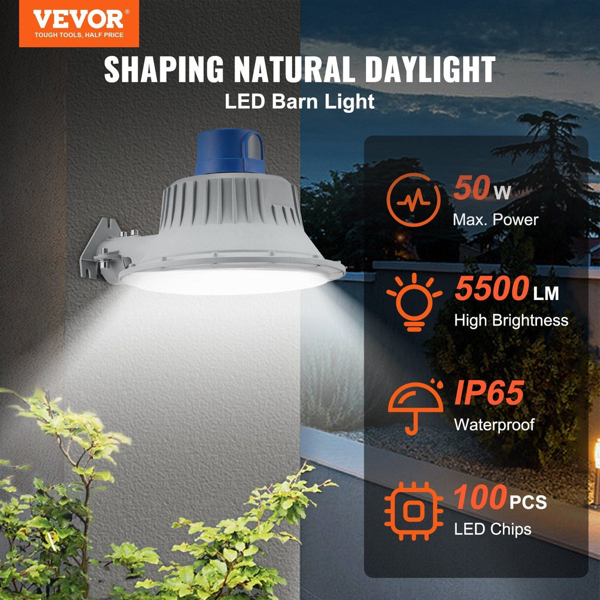 LED Barn Light, 50W 5500LM, Ultra Brightness 6000K Daylight, Dusk to Dawn Area Lights, Outdoor Security Flood Lighting, IP65 Waterproof for Outside Yard Street Garage Shed Patio, Wall/Pole Mount