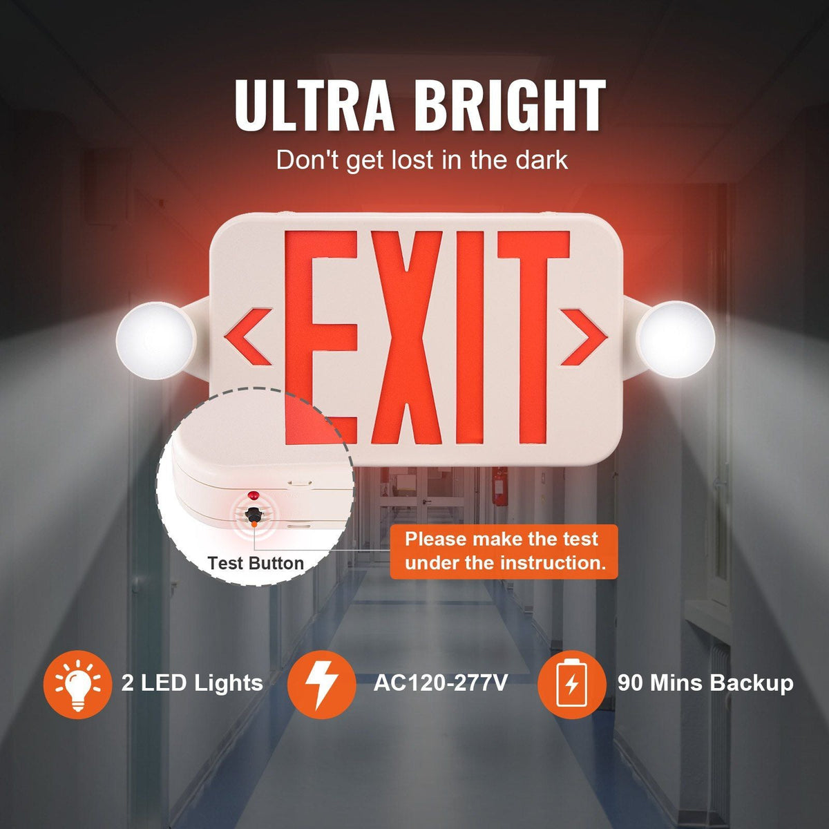 LED Exit Sign with Emergency Lights, Two LED Adjustable Heads Emergency Exit Light with Battery Backup, Combo Red Letter Fire Exit Lighting, Commercial Exit Signs, Tested to UL Standards, 4 Pack
