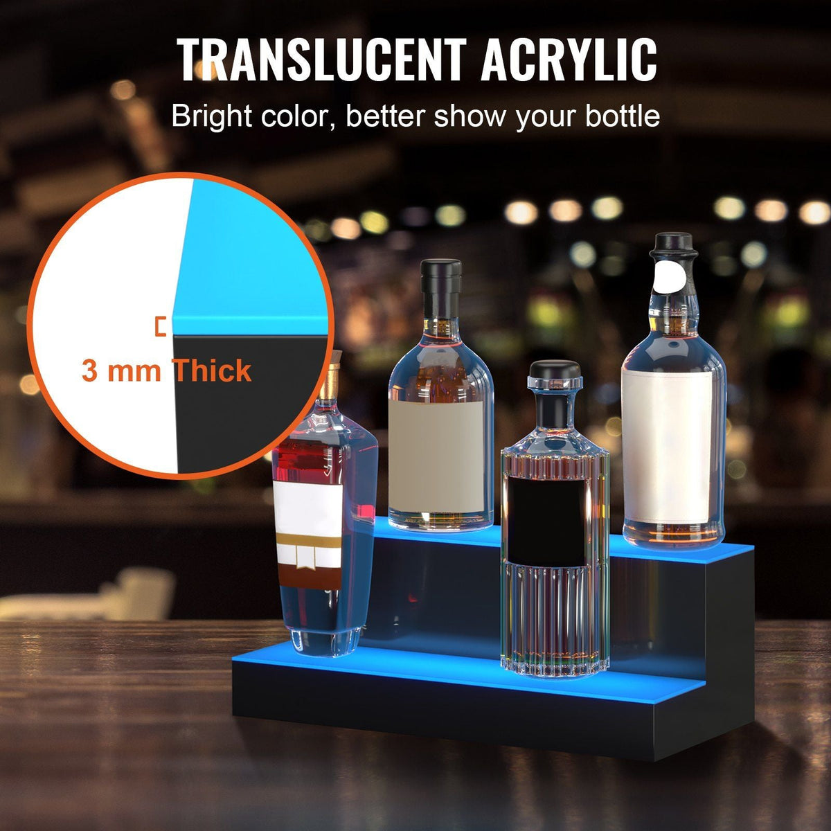 LED Lighted Liquor Bottle Display Bar Shelf RF & App Control 16" 2-Step