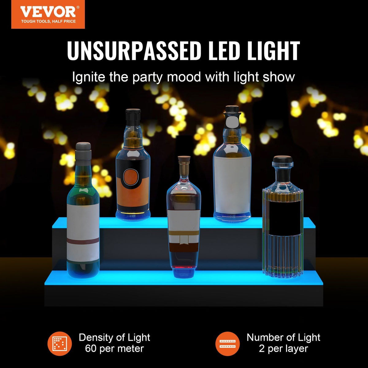 LED Lighted Liquor Bottle Display Bar Shelf RF & App Control 24" 2-Step