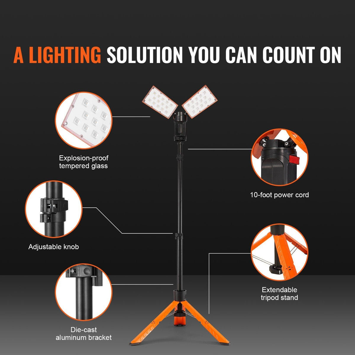 Led Work Light, 2500 lm Led Light Stand, Work lights with stand, 27.6"-70" Adjustable, with Foldable Tripod Stand, Wireless Remote Control, Built-in rechargeable battery, Temperature Cycling