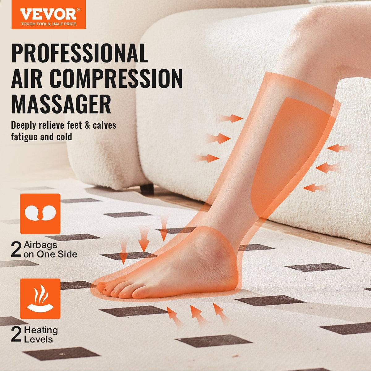 Leg Massager with Heat, Air Compression Massager for Foot and Calf, 3 Modes & 3 Intensities, 2 Heating Levels, Compression Massage Boots for Circulation and Pain Relief - Great Gift for Mom/Dad