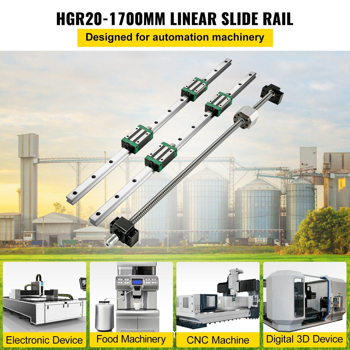 Linear Guide Rail, 2Pcs HGR20-1700mm Linear Slide Rail, with 1Pcs RM1605-1700mm Ballscrew with BF12/BK12 Kit Linear Slide Rail Guide Rail Square, for DIY CNC Routers Lathes Mills