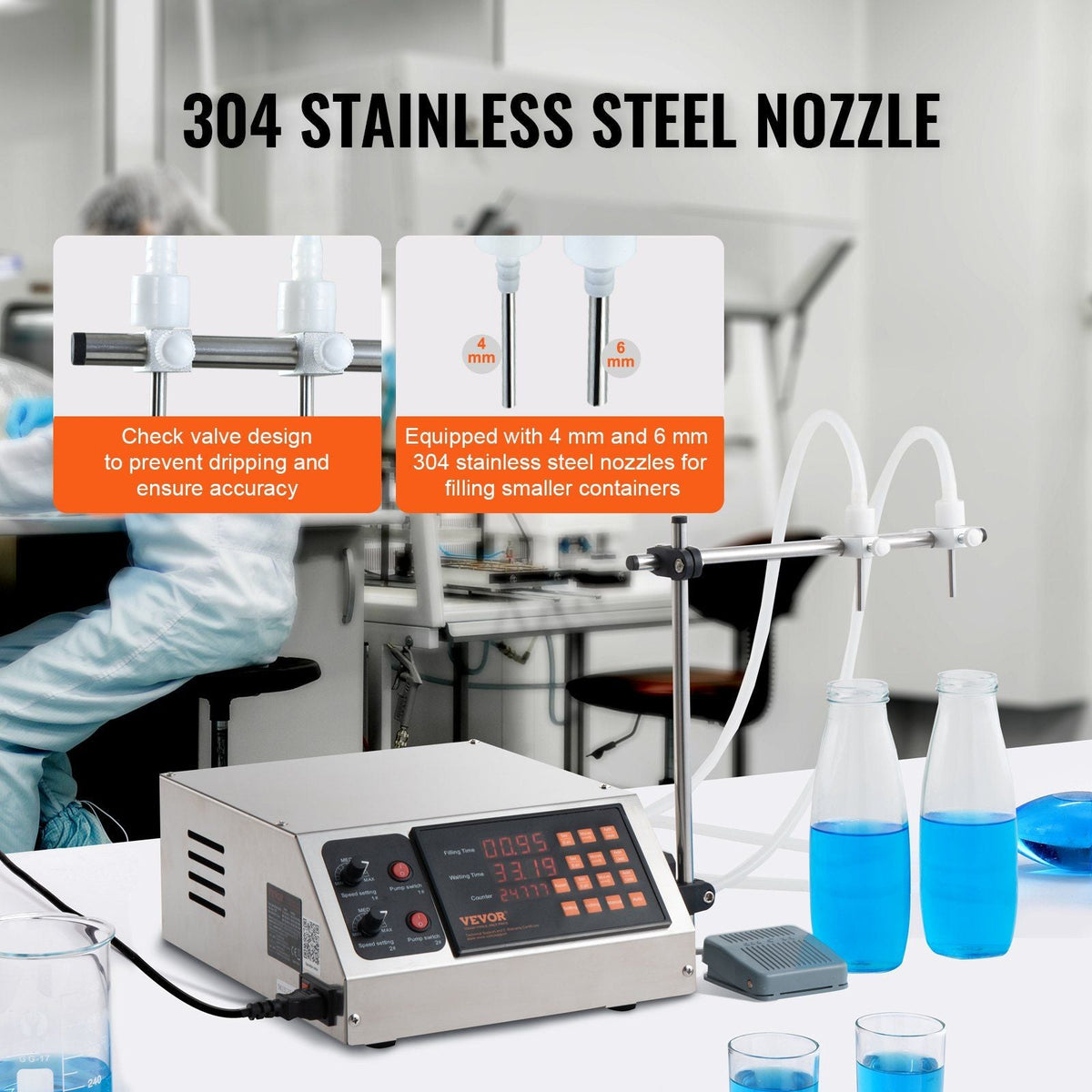 Liquid Filling Machine, 10-4000ml Filling Capacity, Automatic Bottle Filler Machine Bottling Machine Digital Control for Milk, Water, Wine, Beverage, Soy Sauce, Vinegar, Alcohol (Double Nozzle)
