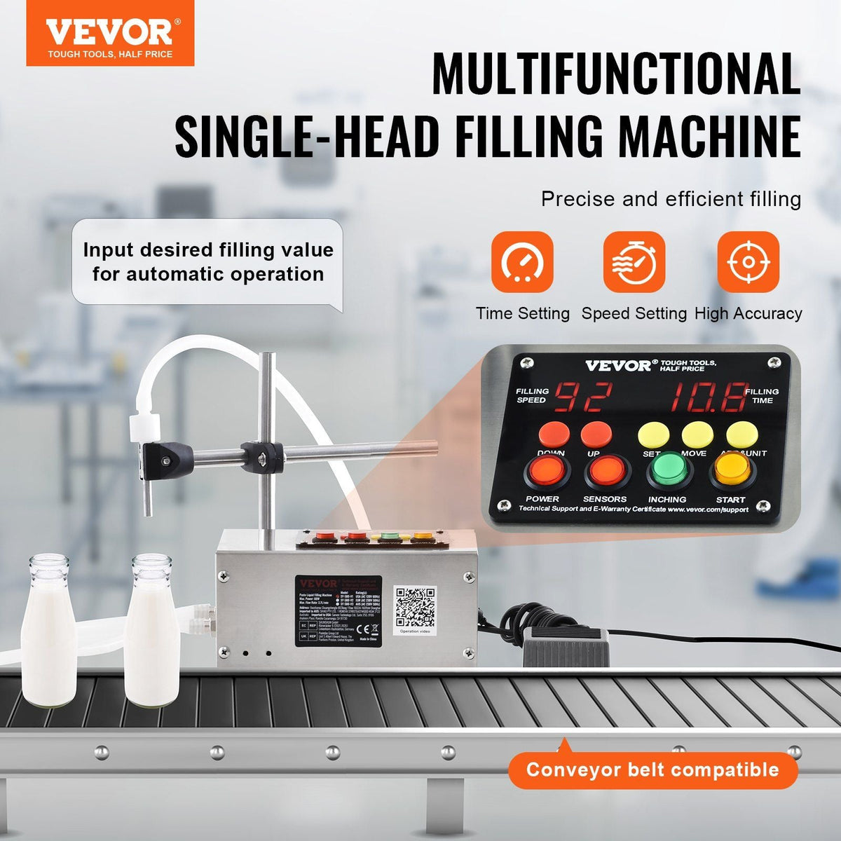 Liquid Filling Machine, 10-4000ml Filling Capacity, Automatic Bottle Filler Machine Bottling Machine Digital Control for Milk, Water, Wine, Beverage, Soy Sauce, Vinegar, Alcohol (Single Nozzle)