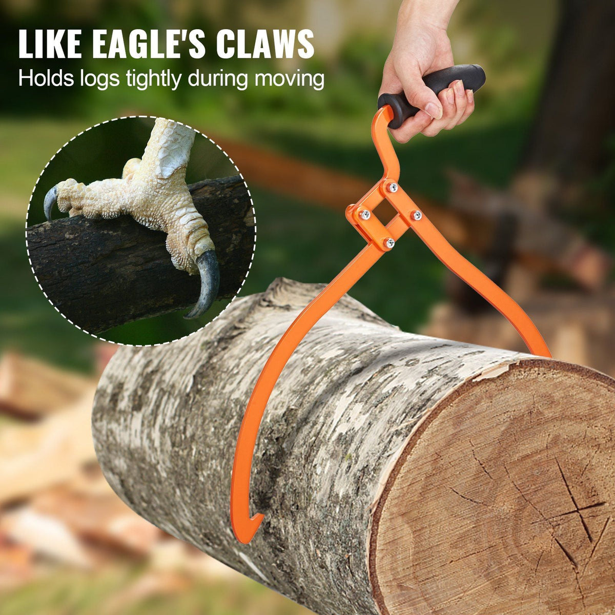 Log Tongs, 20 inch 2 Claw Logging Skidding Tongs Non-Slip Grip, Steel Hand Log Grapple with 110 lbs Loading Capacity, Log Lifting, Handling, Dragging & Carrying Tool