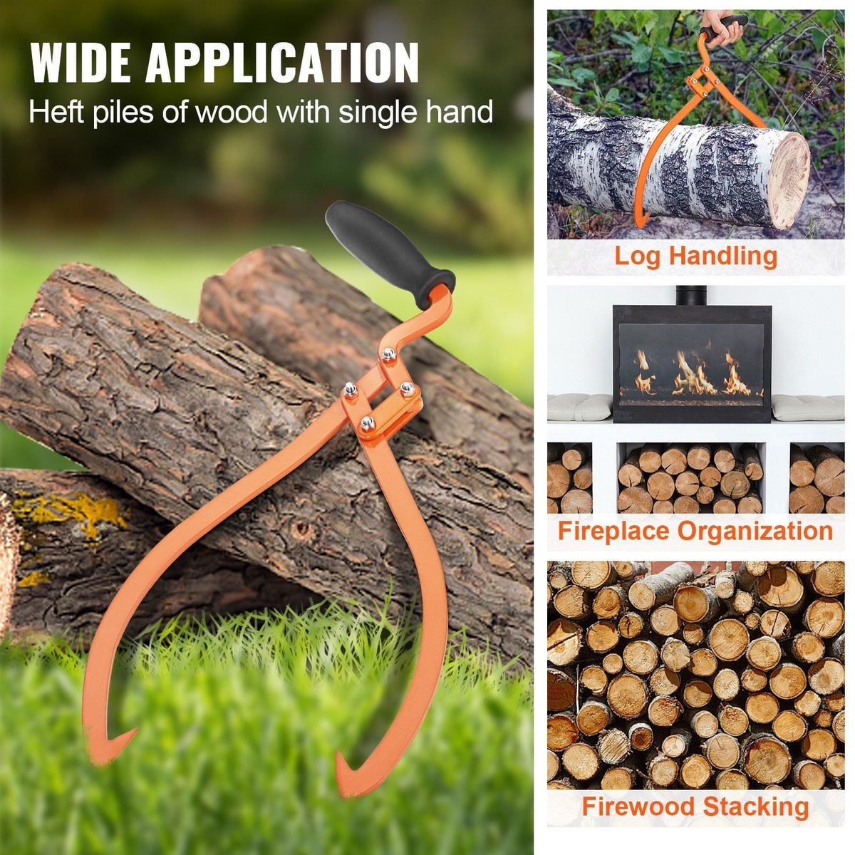 Log Tongs, 20 inch 2 Claw Logging Skidding Tongs Non-Slip Grip, Steel Hand Log Grapple with 110 lbs Loading Capacity, Log Lifting, Handling, Dragging & Carrying Tool