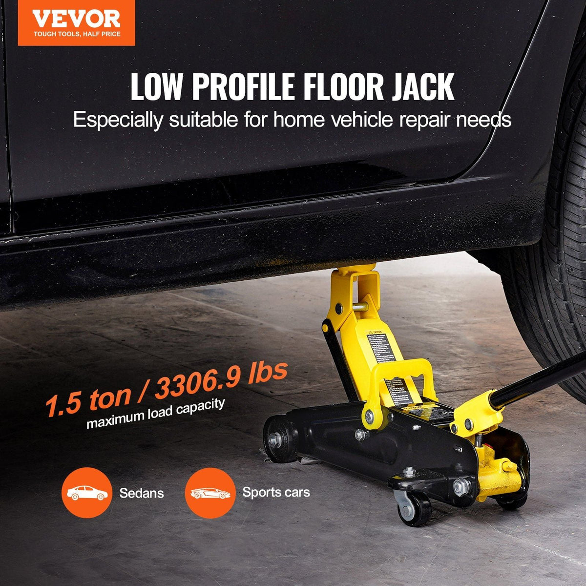 Low Profile Floor Jack 1.5 Ton Heavy Duty Single Piston Hydraulic Pump