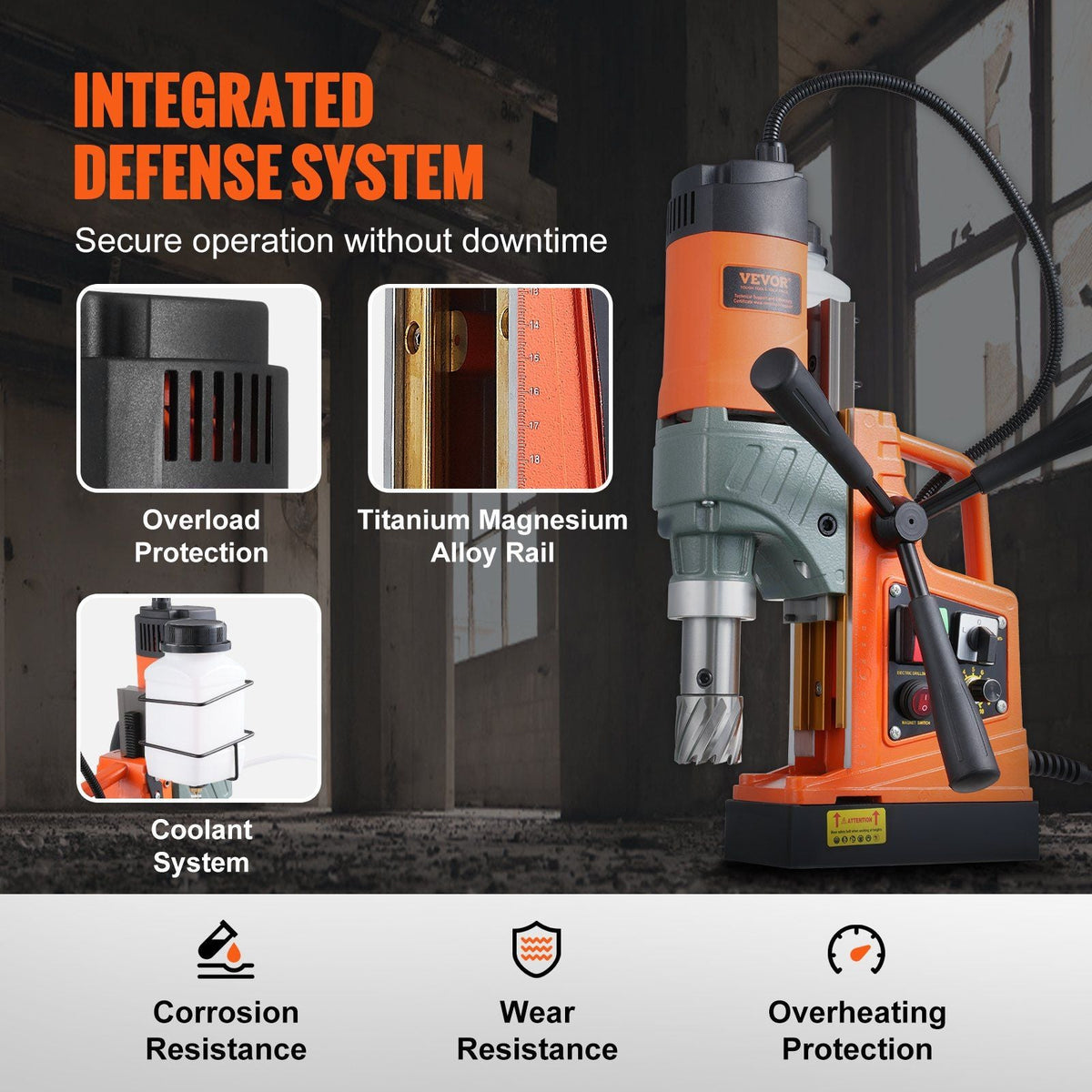 Magnetic Drill, 1450W 1.57" Boring Diameter, 12500N 800 RPM Portable Electric Mag Drill Press, with Variable Speed, Drilling Machine for any Surface Home Improvement Industry Railway